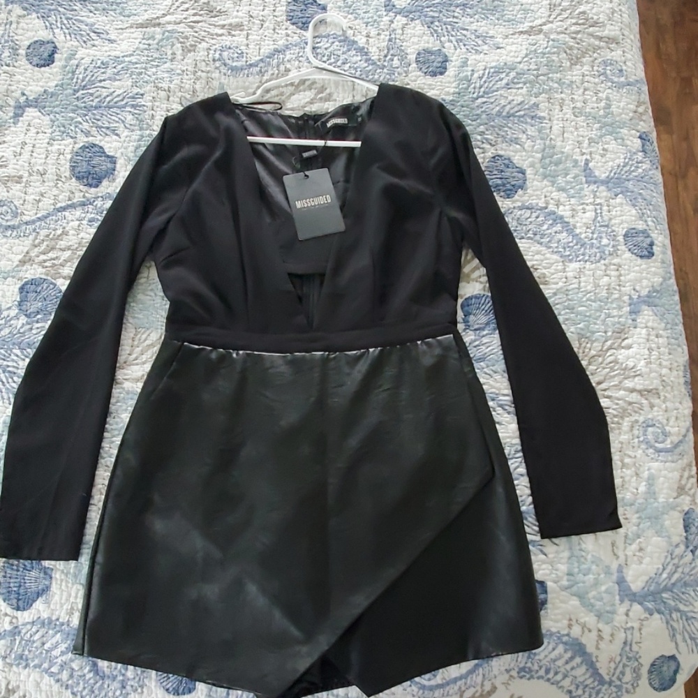 Leather and polyester,long sleeve romper